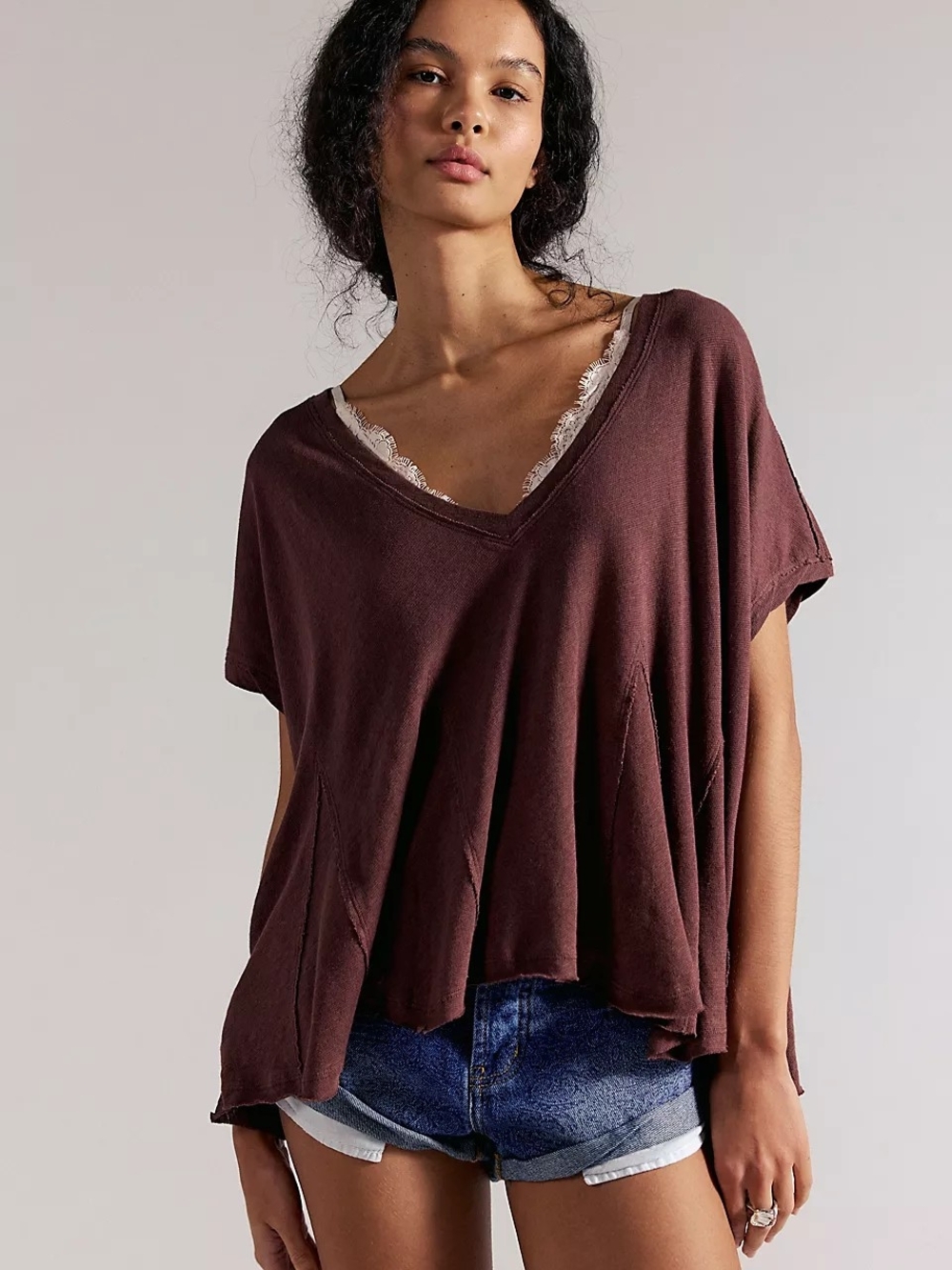 We The Free Swing Along With Me Red V-Neck Draped Linen Tee